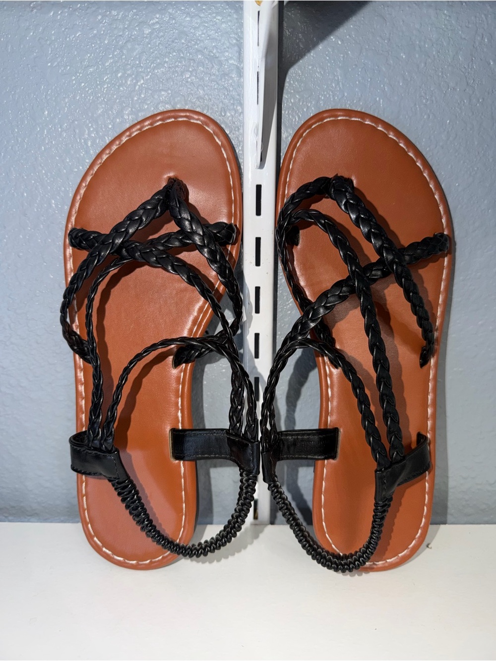 SHEIN Black Braided Strap Sandals with Brown Footbed